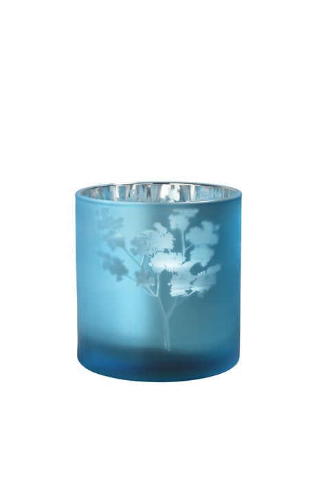 Windlicht Vase aus Glas blau silber mit Blumenmuster 15cm Glas