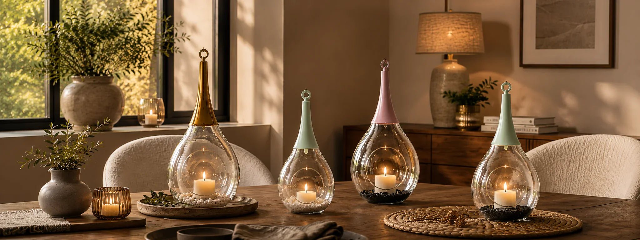Dekorative Glas-Windlichter von Fink Living mit Kerzen