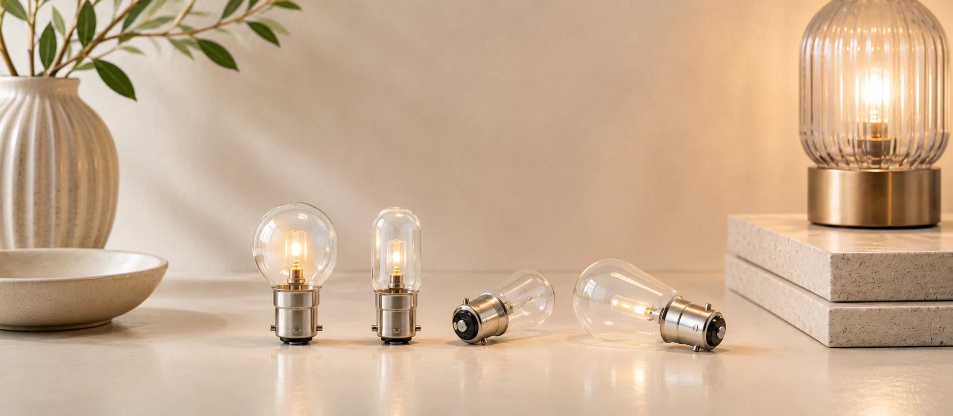 B15d und BA15d Bajonett-Leuchtmittel mit warmem Licht in moderner Wohnraum-Atmosphäre