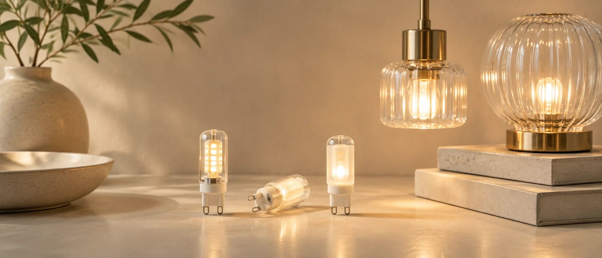 G9 Leuchtmittel und Stiftsockellampen mit warmem Licht in moderner Wohnraum-Atmosphäre