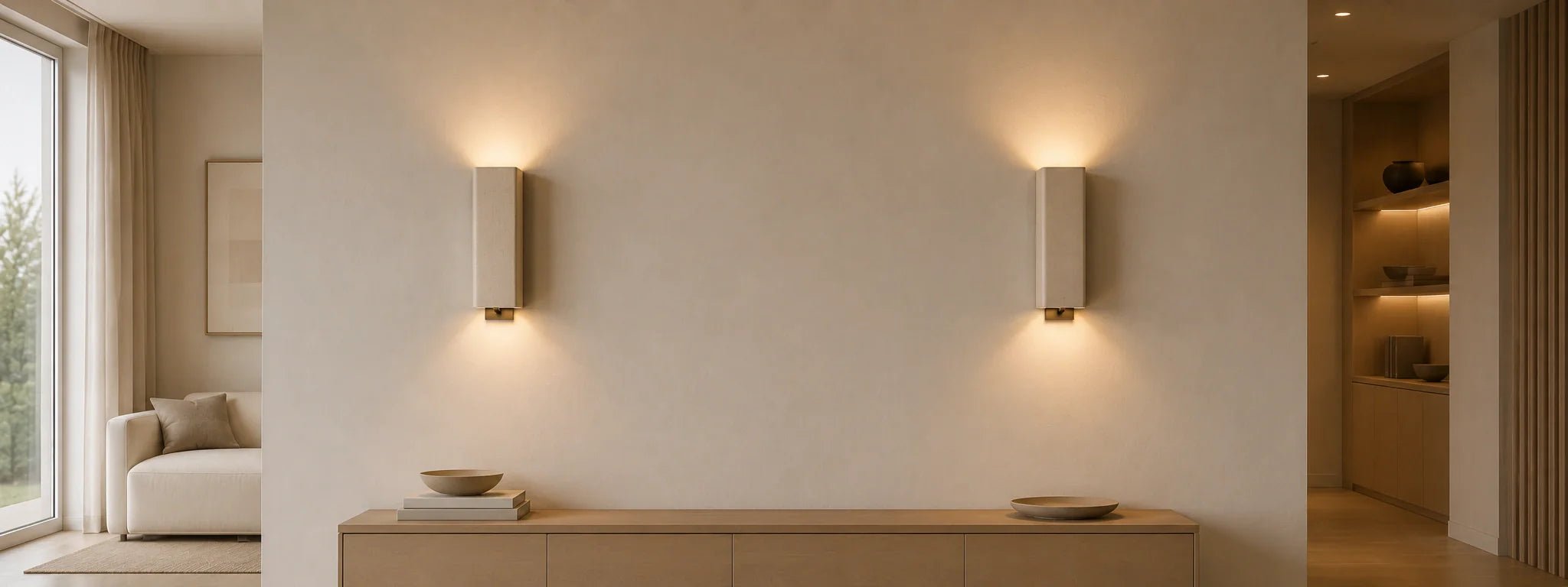 Wandleuchten und Wandlampen für den Innenbereich im modernen Wohnraum mit warmem Licht