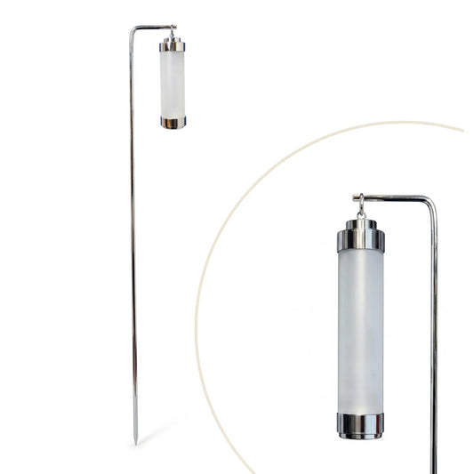 Gartenlaterne hängend mit Stab Chrom Glas gefrostet Grablicht – Windlicht / Teelichthalter / Teelichtglas – LED 