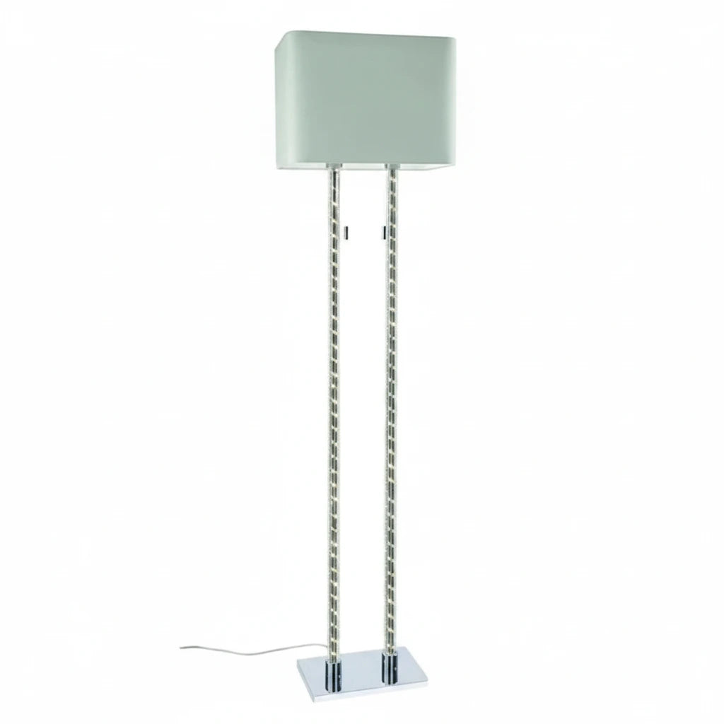 Design LED Stehlampe Double Lichtsäule Stoffschirm hellgrau – Stehleuchte E27