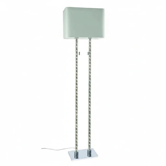 Design LED Stehlampe Double Lichtsäule Stoffschirm hellgrau – Stehleuchte E27