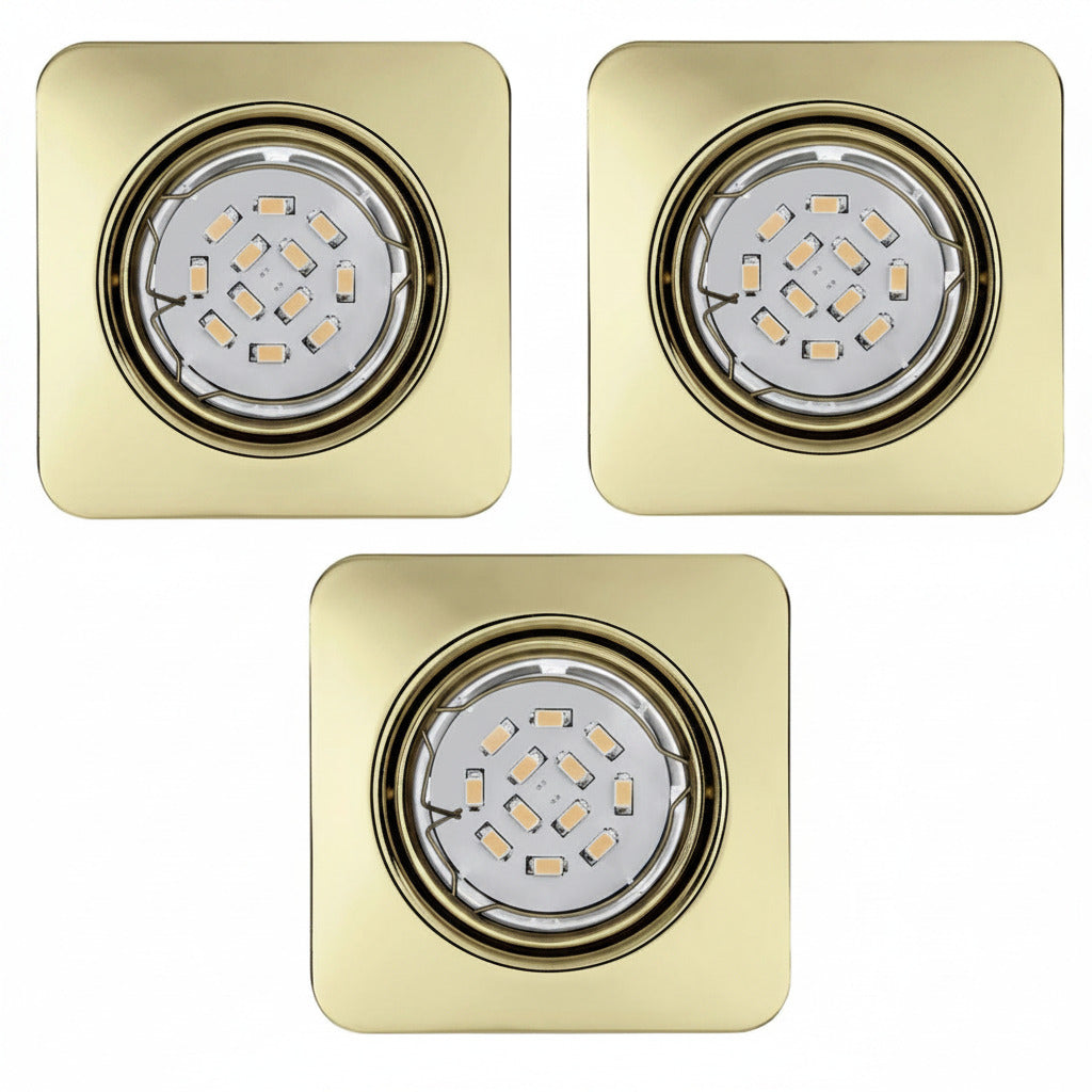 SET 3x LED Einbauleuchte PENETO GU10 5W gold messing eckig 68mm – Einbaustrahler IP20, schwenkbar, dimmbar, 68mm