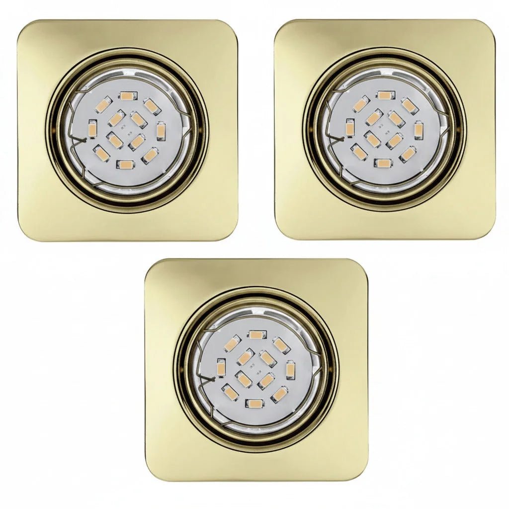 SET 3x LED Einbauleuchte PENETO GU10 5W gold messing eckig 68mm – Einbaustrahler IP20, schwenkbar, dimmbar, 68mm