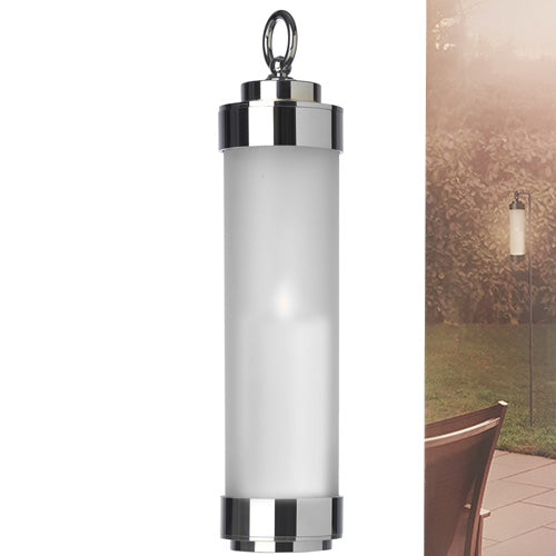 Gartenlaterne hängend mit Stab Chrom Glas gefrostet Grablicht – Windlicht / Teelichthalter / Teelichtglas – LED Außenlichterk