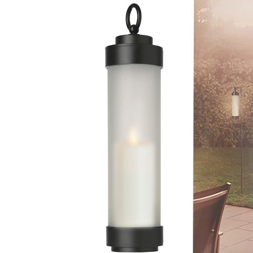 Gartenlaterne hängend mit Stab schwarz Glas gefrostet Grablicht Windlicht – Teelichthalter / Teelichtglas – LED Außenlichterk