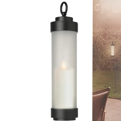 Gartenlaterne hängend mit Stab schwarz Glas gefrostet Grablicht Windlicht – Teelichthalter / Teelichtglas – LED Außenlichterk