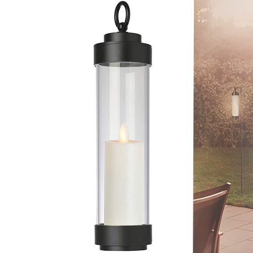 Gartenlaterne hängend mit Stab schwarz Glas Grablicht Windlicht – Teelichthalter / Teelichtglas – LED Außenlichterkette wette