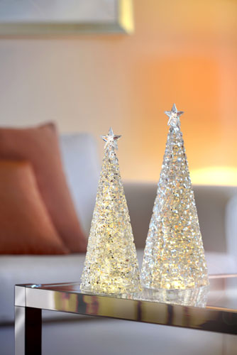 4x LED Weihnachtsbaum Glamour Schneekugel batteriebetrieben – Tischlampe / Tischleuchte / Nachttischlampe – Weihnachtsdeko LE