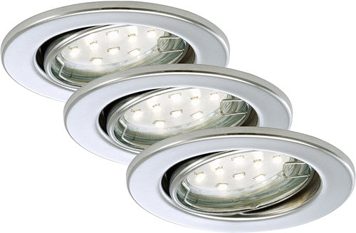 3er Set Einbau Spots Chrom rund schwenkbar GU10 inkl. 3W LED – Einbaustrahler IP23, schwenkbar, dimmbar, 68mm