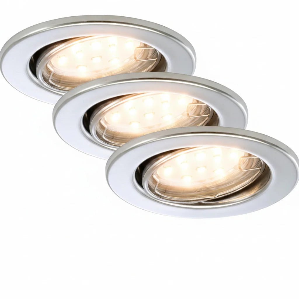 3er Set Einbau Spots Chrom rund schwenkbar GU10 inkl. 3W LED – Einbaustrahler IP23, schwenkbar, dimmbar, 68mm