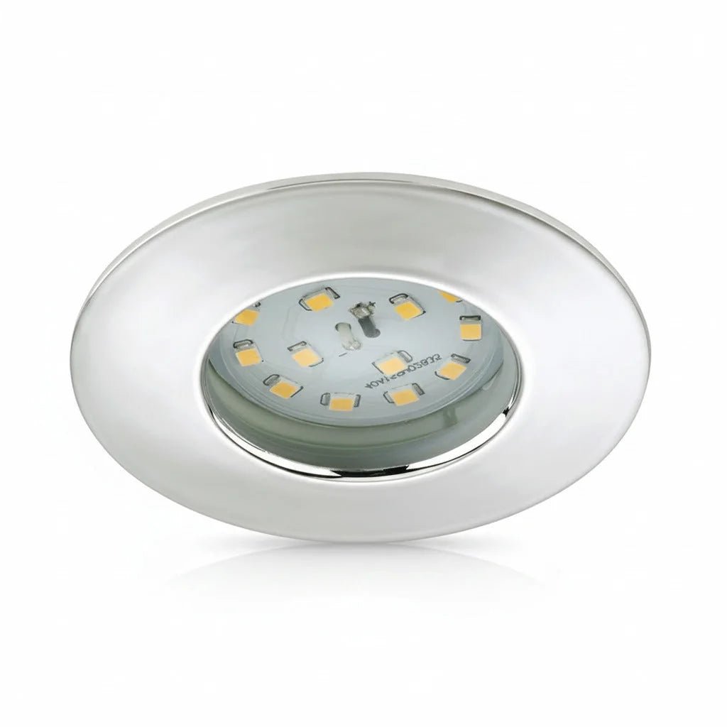 LED Einbauspot Chrom 5W rund IP44 warmweiß 60mm 230V ultra slim – Einbaustrahler IP44, dimmbar, 60mm