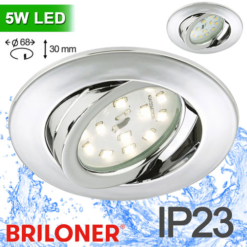 LED Einbau Spot Decke schwenkbar Chrom 68mm IP23 – Einbaustrahler IP23, schwenkbar, dimmbar, 68mm
