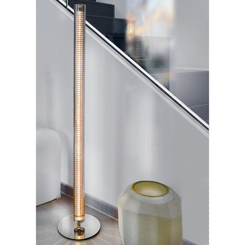 Design LED Stab Stehlampe Sunny Glas grau Chrom dimmbar