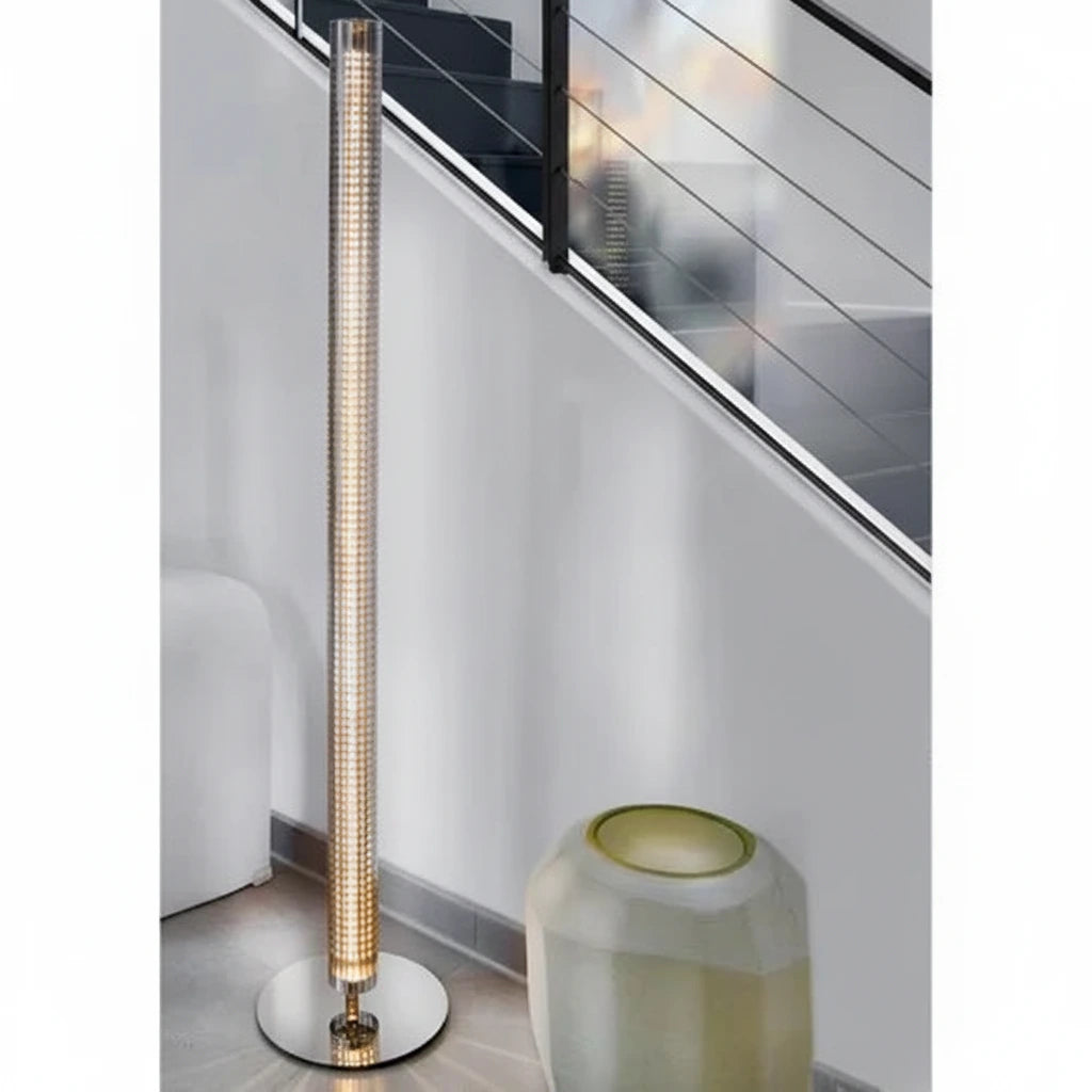 Design LED Stab Stehlampe Sunny Glas grau Chrom dimmbar