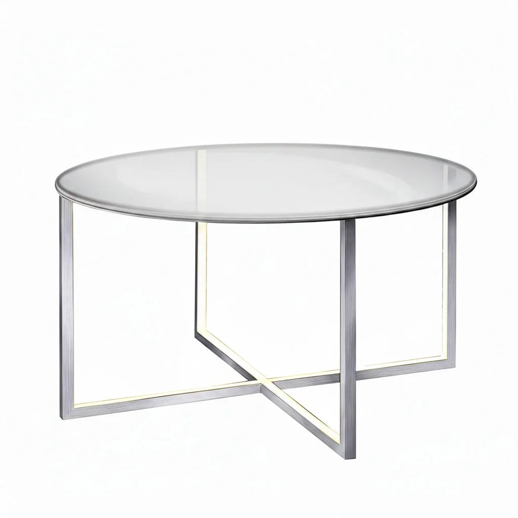 Beleuchteter LED Couchtisch Tavola mit Glasplatte rund 80cm