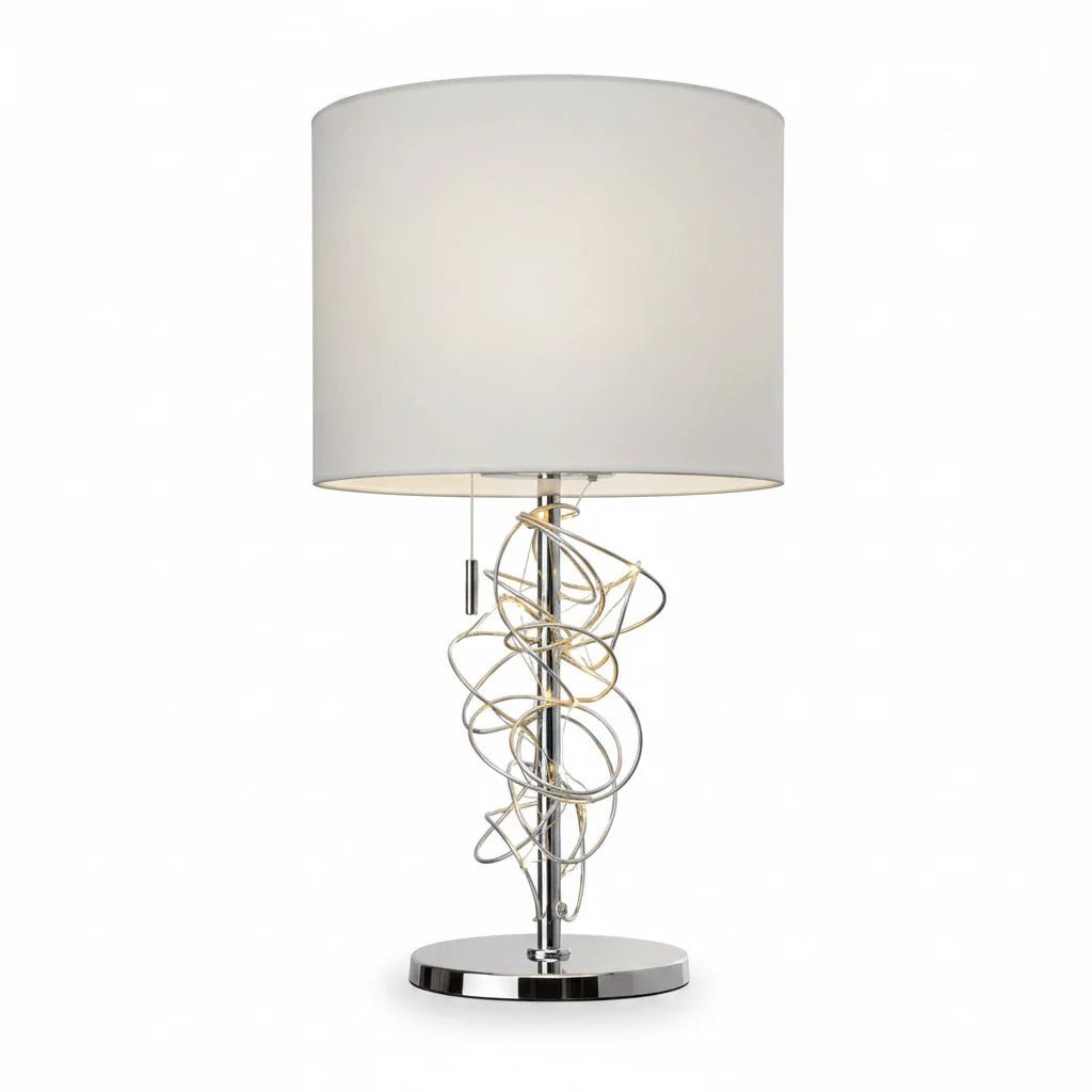 Design Tischlampe Jewel mit Leuchtdraht Stoffschirm weiß