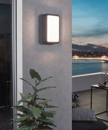 Flache LED Außenwandleuchte Trosona rechteckig flach grau 12W IP44