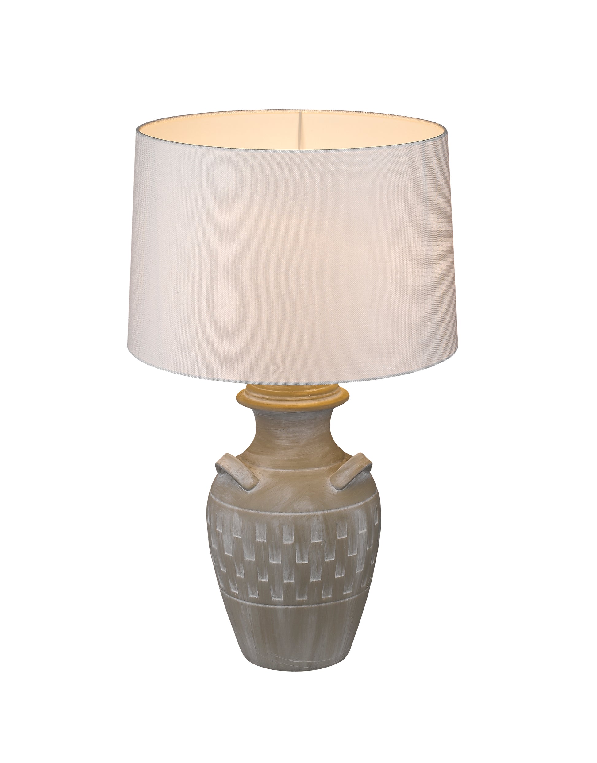 Keramik Hockerleuchte mit Textilschirm, Manica Bianco, weiß