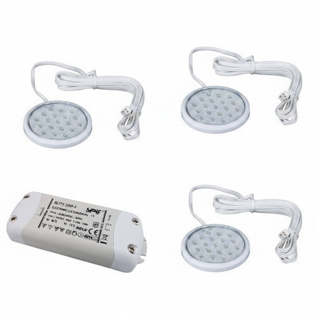 19er 3x1W LED Unterbauleuchte Flach inkl LED Trafo – Einbaustrahler IP20, dimmbar