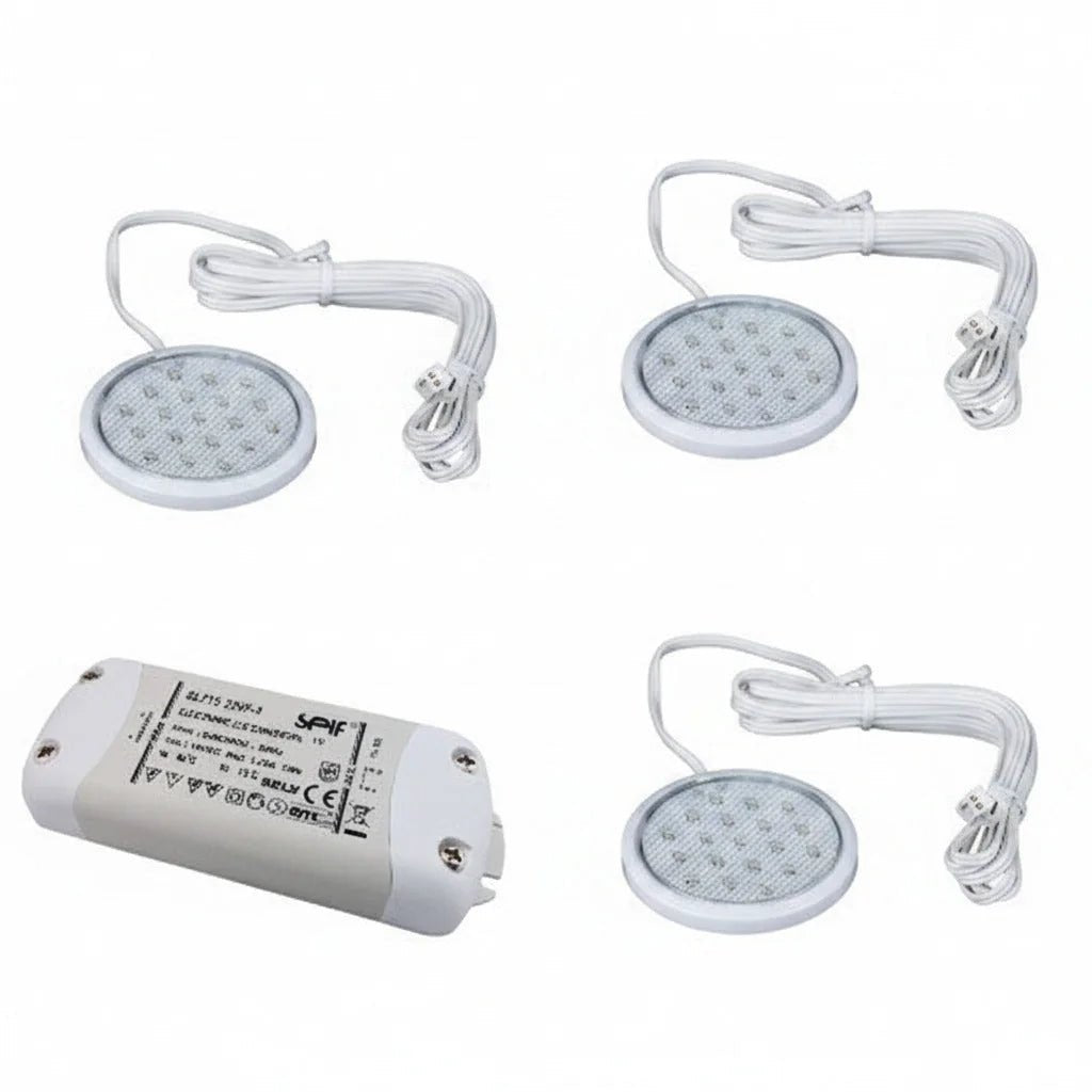 19er 3x1W LED Unterbauleuchte Flach inkl LED Trafo – Einbaustrahler IP20, dimmbar