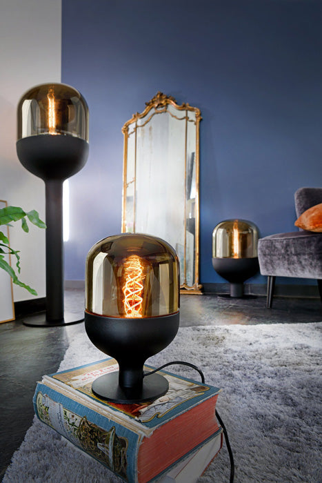 Große Tischlampe Dome schwarz Glas gold Vintage-Look