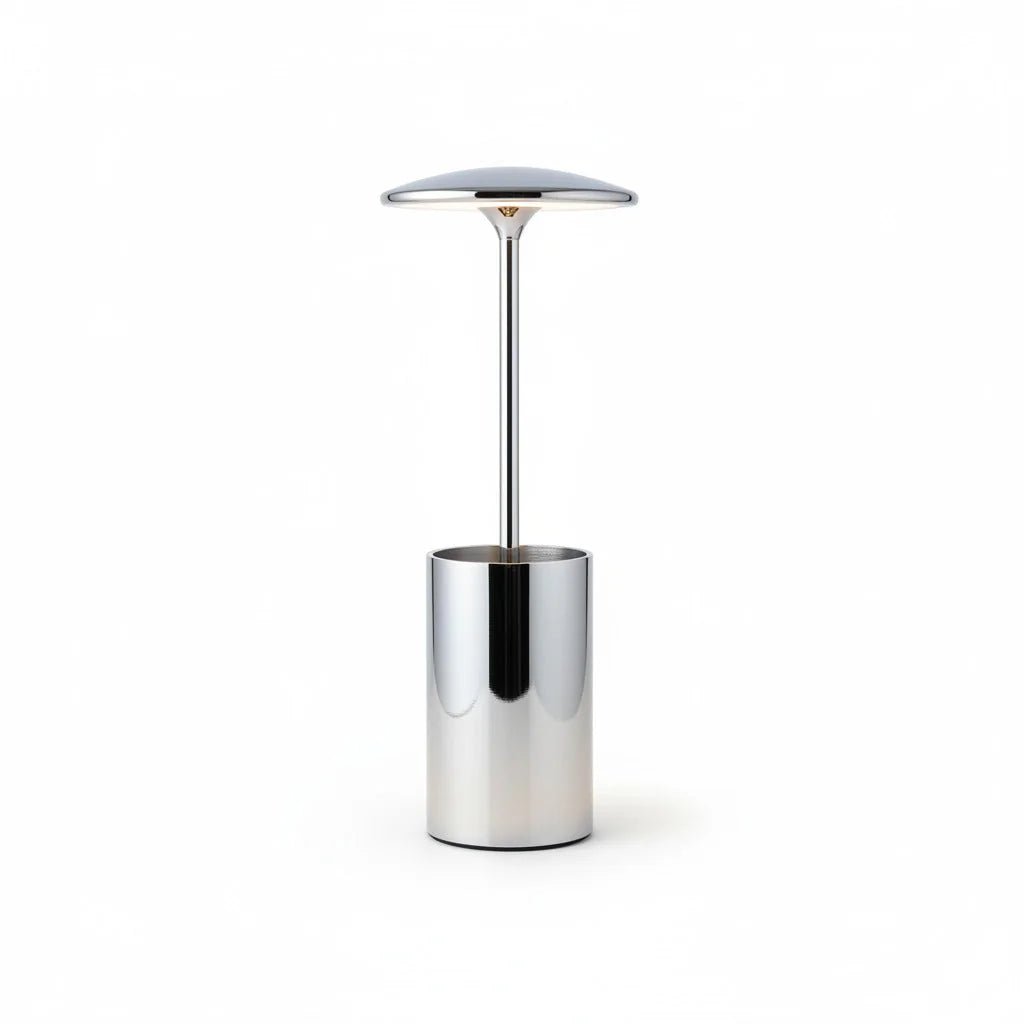 LED Schreibtischlampe Pott Chrom leuchtender Stiftehalter