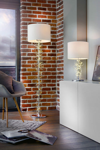 Design Tischlampe Jewel mit Leuchtdraht Stoffschirm weiß