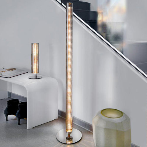 Design LED Stab Stehlampe Sunny Glas grau Chrom dimmbar