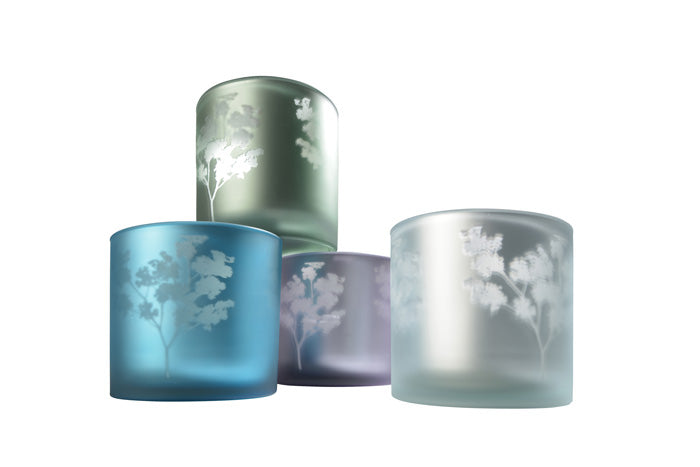 Vase Übertopf aus Glas blau silber mit Blumen 24,5cm