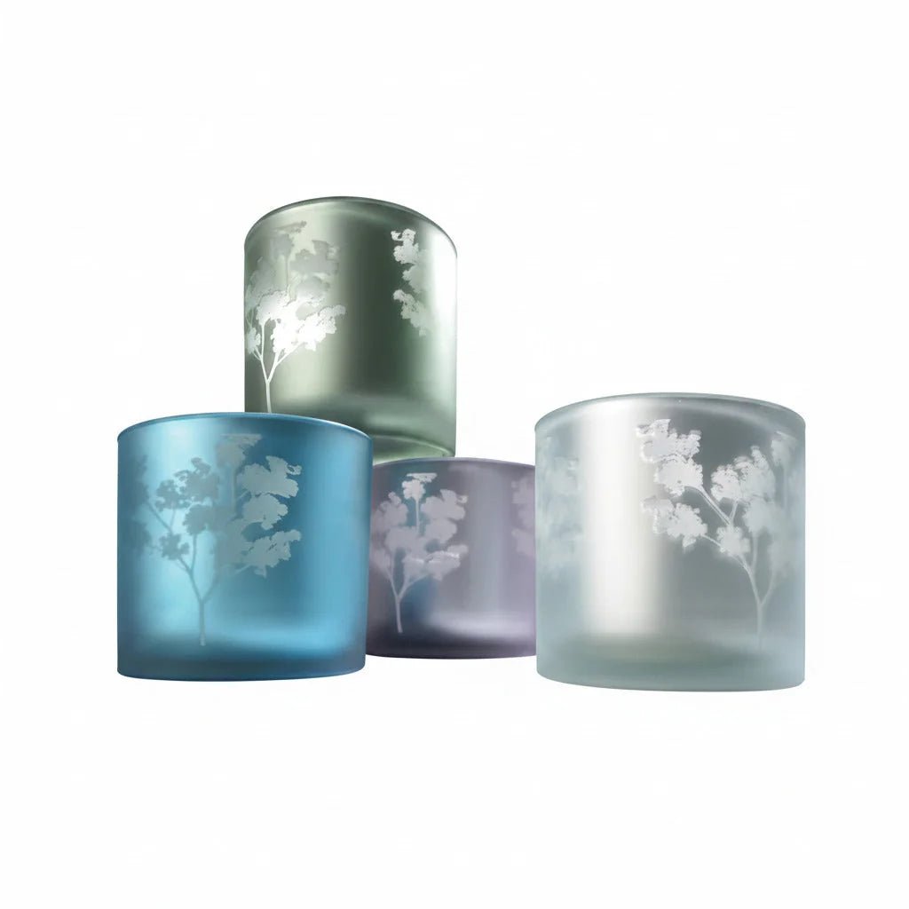 Vase Übertopf aus Glas blau silber mit Blumen 24,5cm