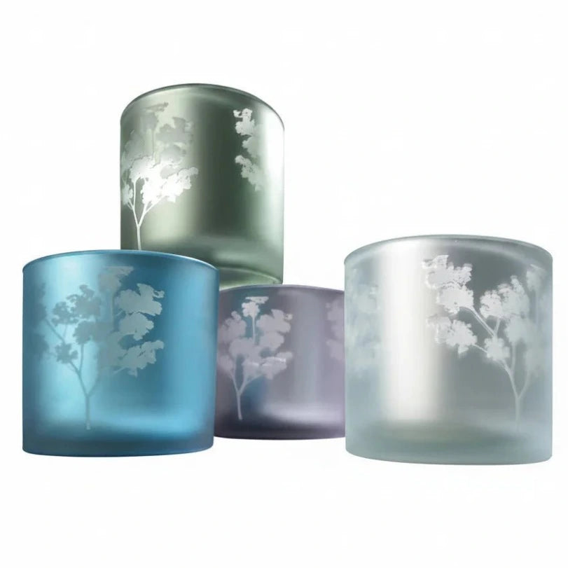 Vase Übertopf aus Glas blau silber mit Blumen 24,5cm
