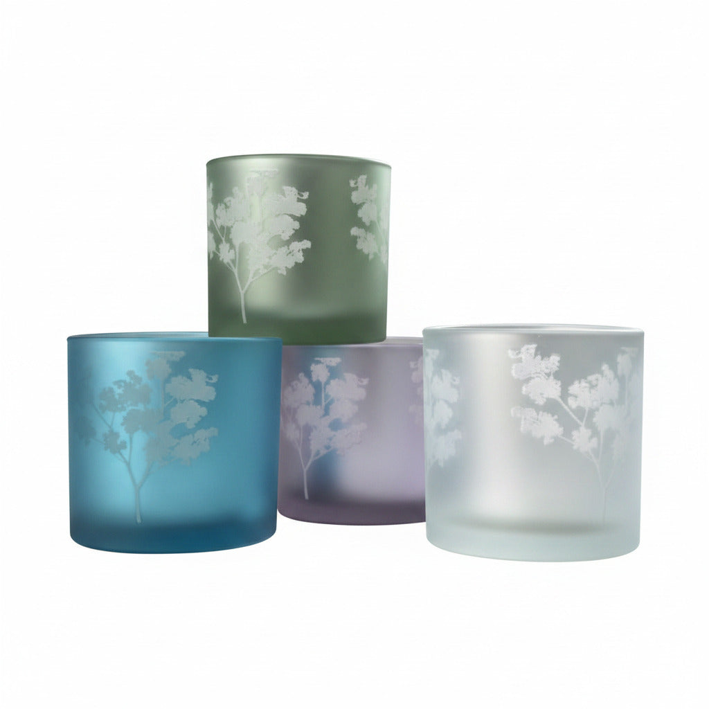 Vase Übertopf aus Glas blau silber mit Blumen 20cm