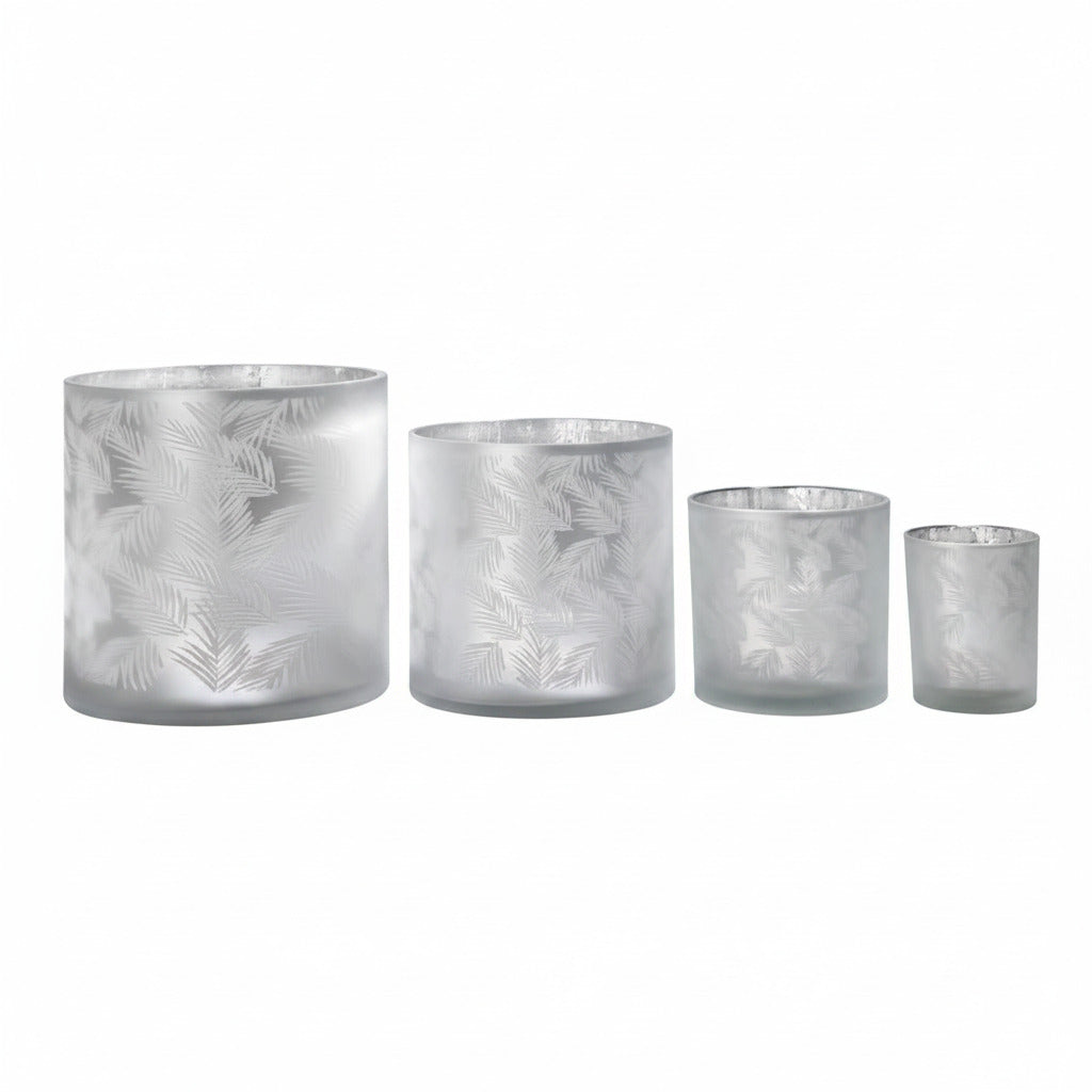 Windlicht Vase aus Glas weiß silber mit Farn 10cm