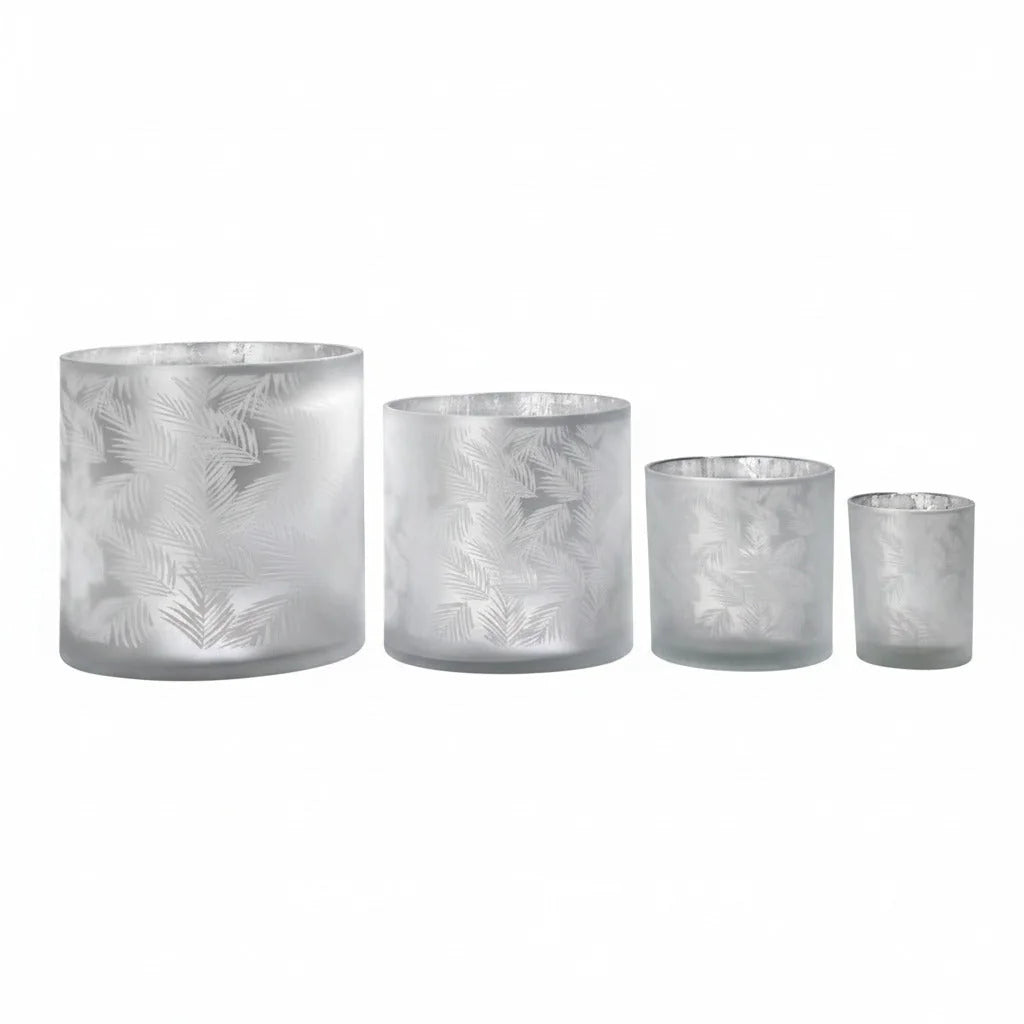 Windlicht Vase aus Glas weiß silber mit Farn 10cm
