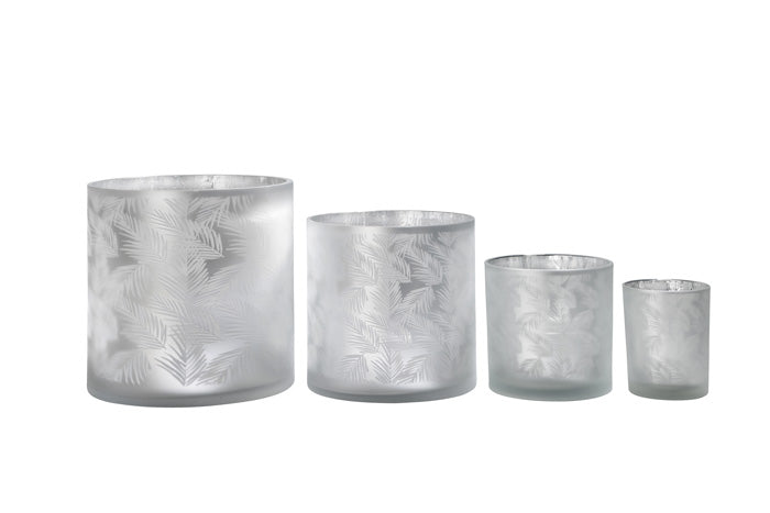 Vase Übertopf aus Glas hellgrau weiß silber mit Farn 24,5cm