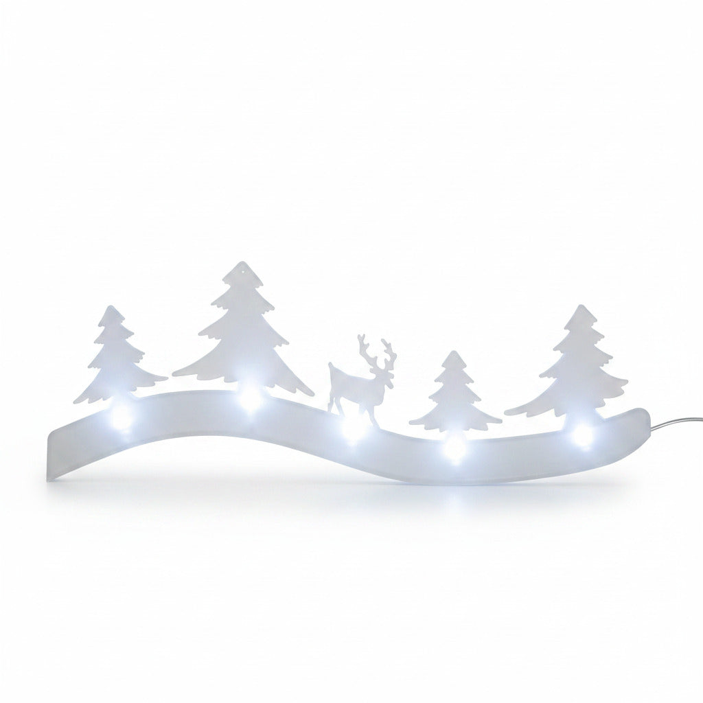 Dekorative Weihnachtsbeleuchtung 4 Tannenbäume mit Rentier, 5x0,02 W LED inkl. Batterie – Weihnachtsdeko LED