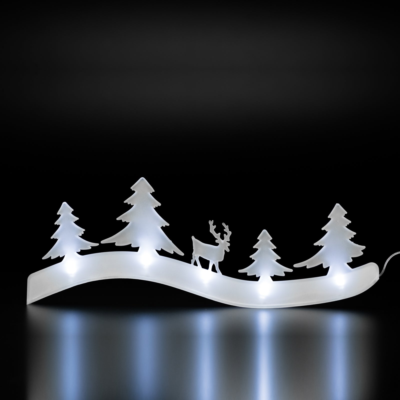 Dekorative Weihnachtsbeleuchtung 4 Tannenbäume mit Rentier, 5x0,02 W LED inkl. Batterie – Weihnachtsdeko LED