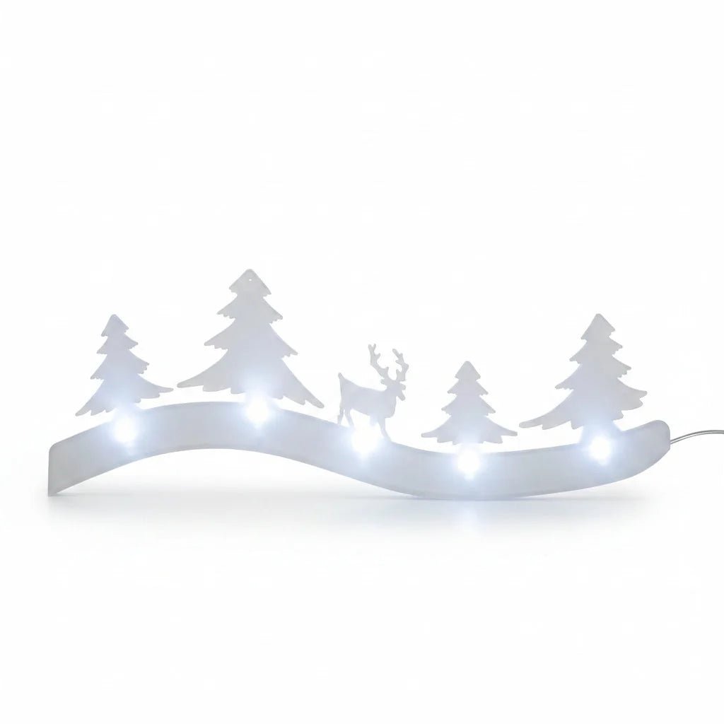 Dekorative Weihnachtsbeleuchtung 4 Tannenbäume mit Rentier, 5x0,02 W LED inkl. Batterie – Weihnachtsdeko LED