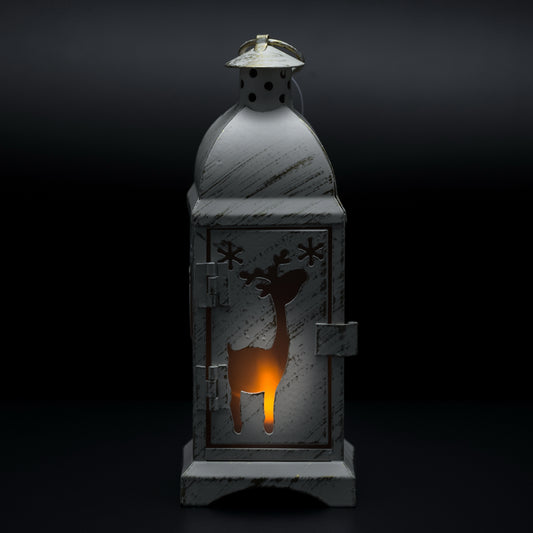 Klassische Tischlaterne Reh 19cm Landhaus Teelicht Weiß Teelichthalter Tischdeko Weihnachten X-mas – Windlicht / Teelichtglas