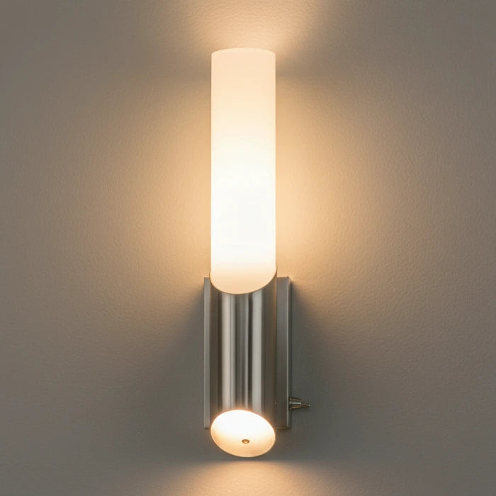 Bad Wandleuchte SPLASH nickel-matt Glasrohr matt mit Schalter E14