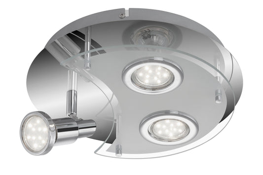 LED Deckenlampe 3x GU10 1x schwenkbar Glas matt Chrom Halbmond-Glas – Deckenleuchte dimmbar, GU10