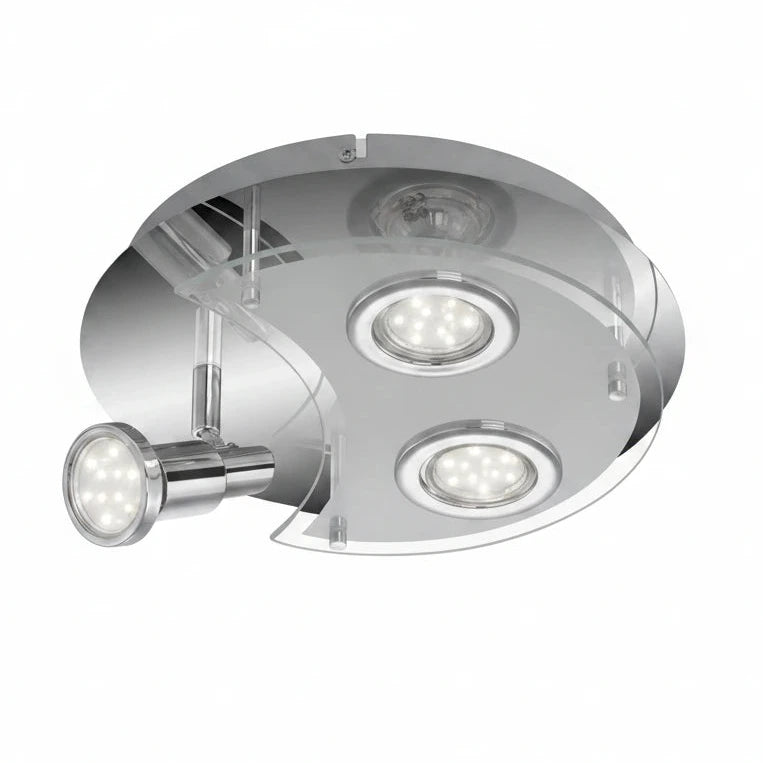 LED Deckenlampe 3x GU10 1x schwenkbar Glas matt Chrom Halbmond-Glas – Deckenleuchte dimmbar, GU10