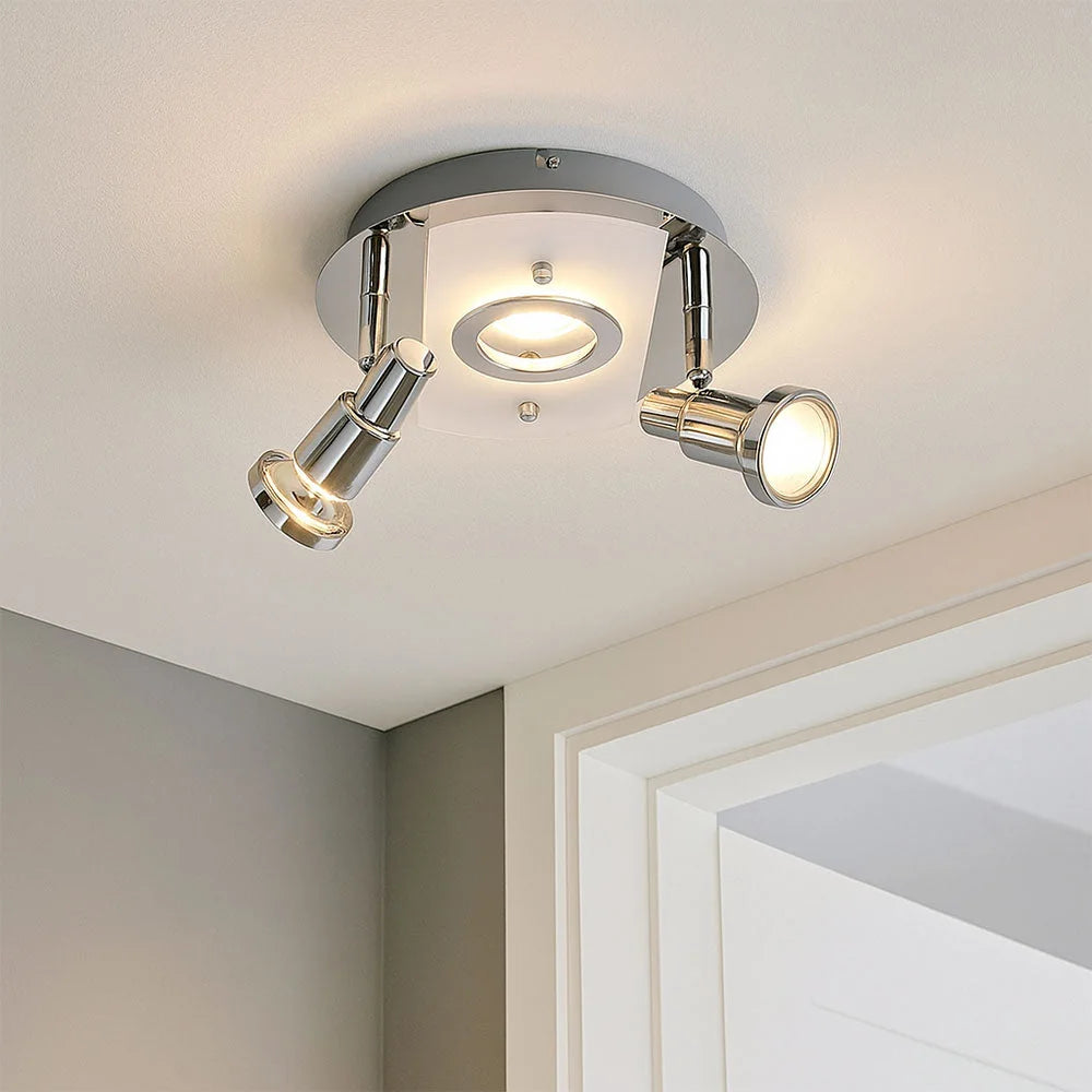 LED Deckenrondell 3-flammig Chrom – verstellbare Spots, warmweiß, inkl. GU10 & LED-Platine
