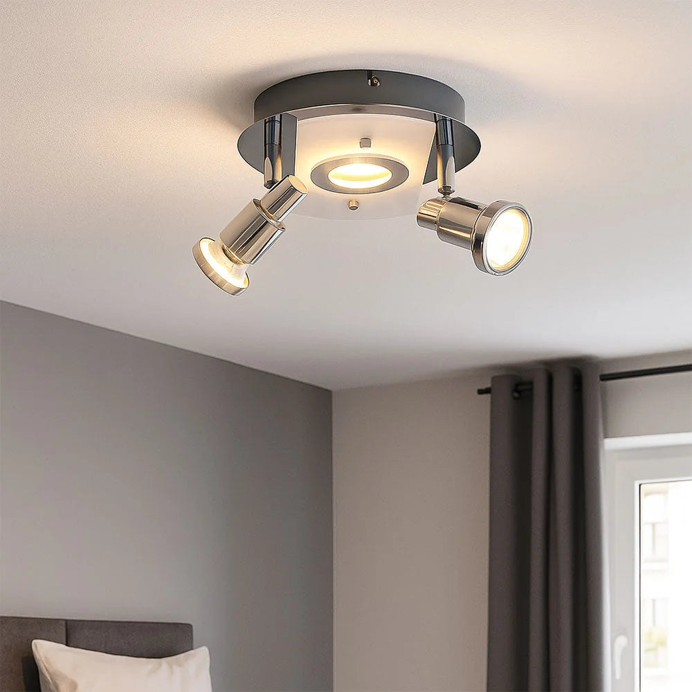 LED Deckenrondell 3-flammig Chrom – verstellbare Spots, warmweiß, inkl. GU10 & LED-Platine