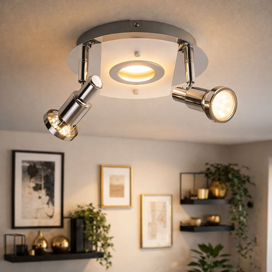 LED Deckenrondell 3-flammig Chrom – verstellbare Spots, warmweiß, inkl. GU10 & LED-Platine