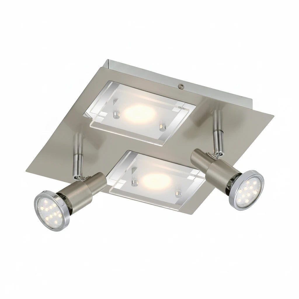 LED Deckenleuchte flach eckig COMBINATA 4flg nickel matt – Deckenleuchte dimmbar, GU10