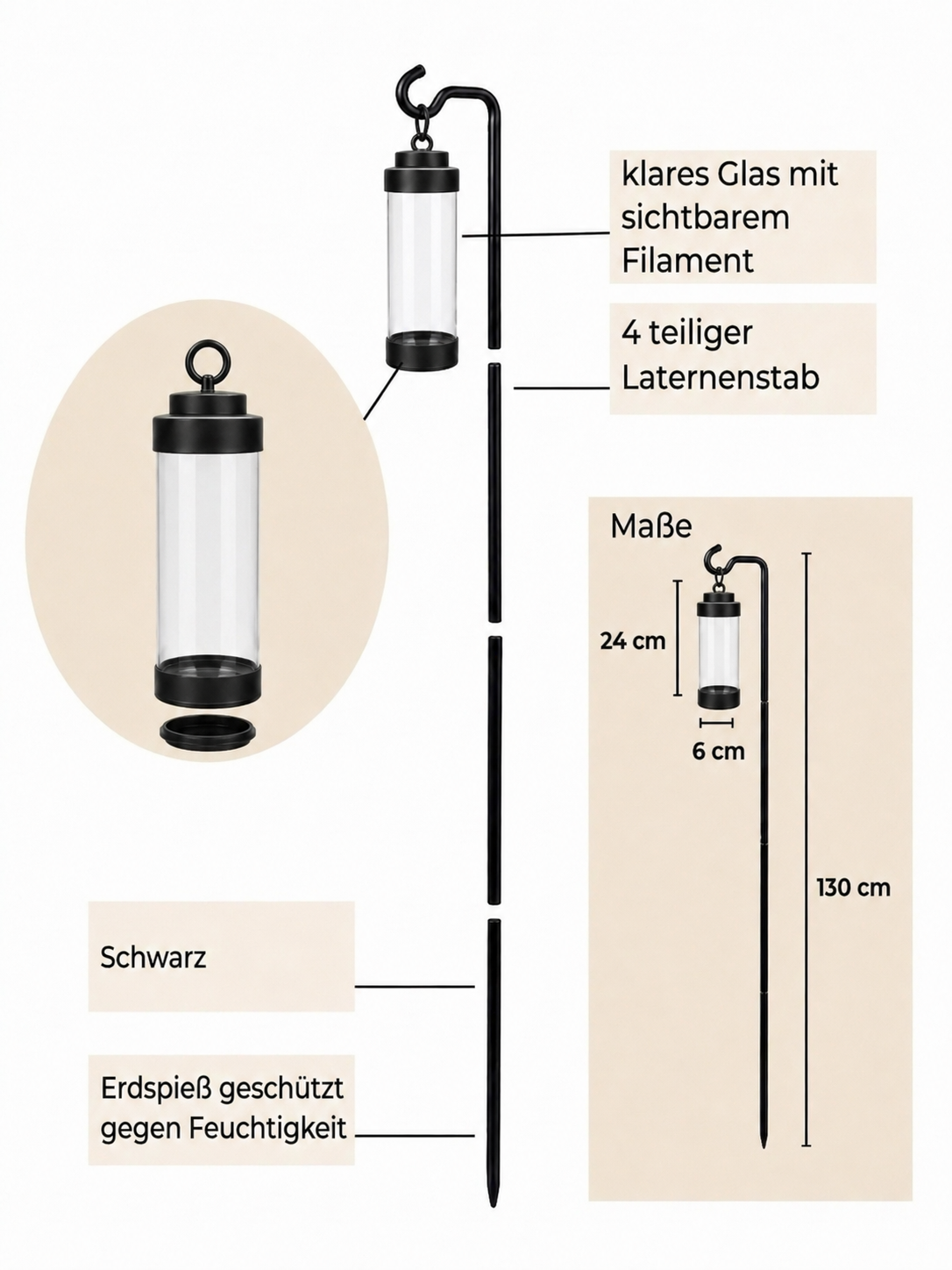 stablaterne gartenlaterne mit erdspieß für led teelichter windlicht mit stab für blumenbeet wegleuchte ohne strom elle schwarz klar 53183 sompex